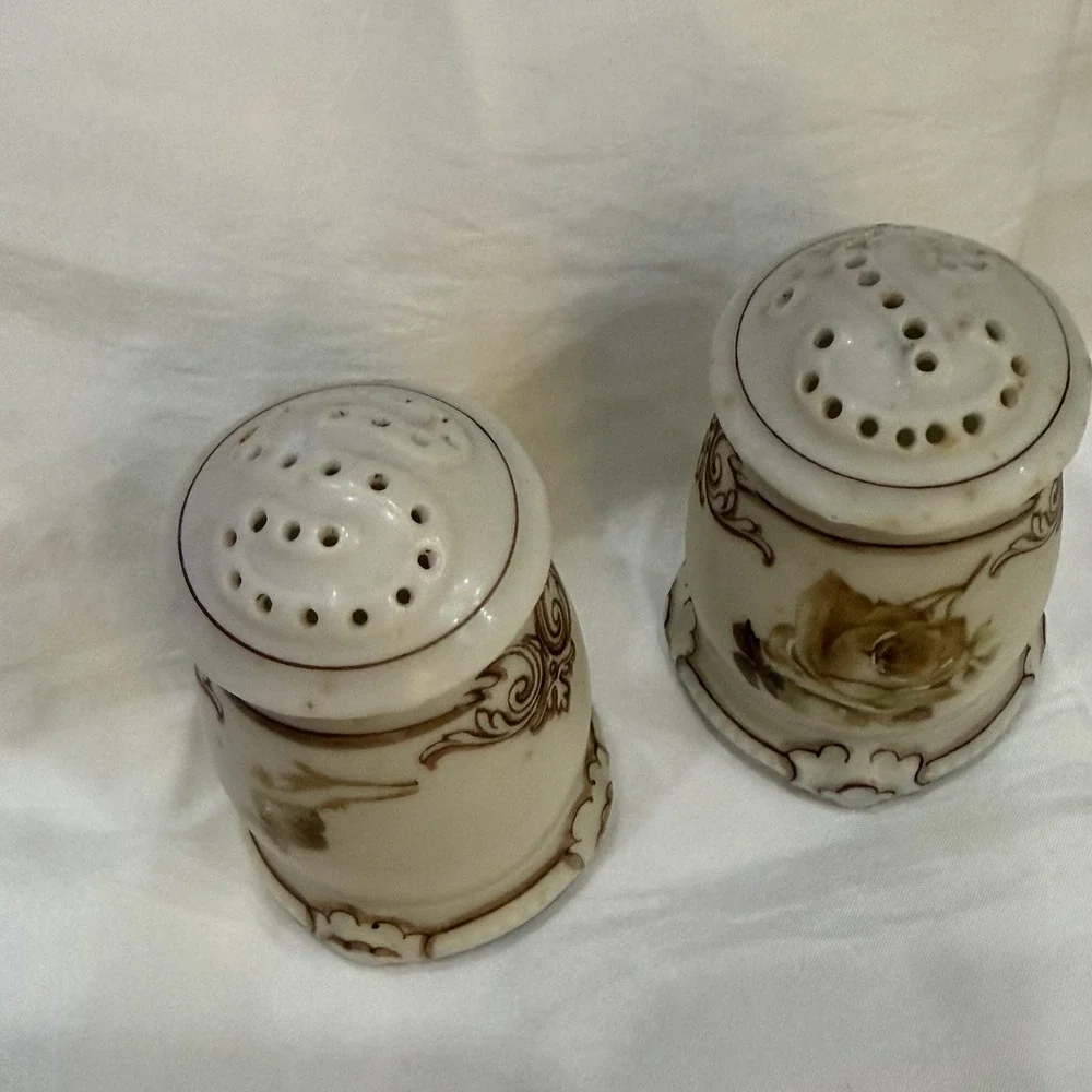 Vintage Herman Ohme Old Ivory Salt and Pepper Shakers Silesia Numbered Set 3in